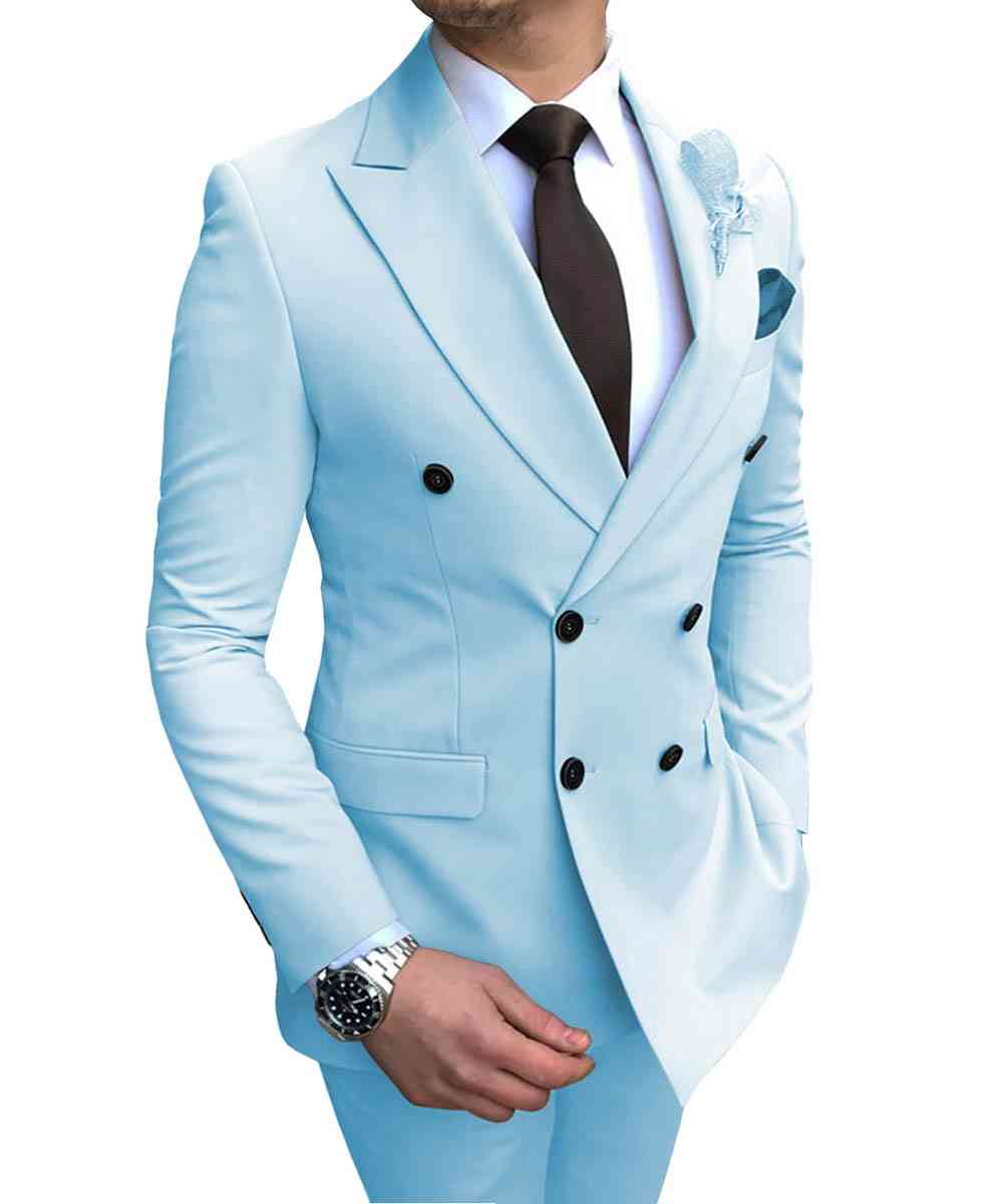 Men's Suit Blazer & Pants Set, Double Breasted Notch Lapel Flat Slim Fit Tuxedos