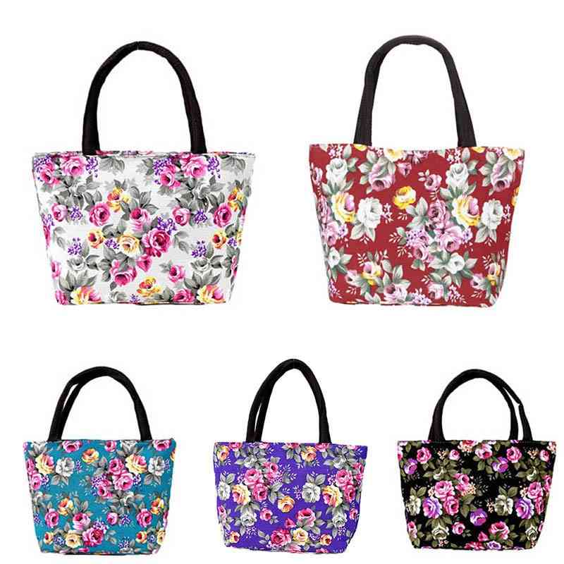 Damen Messenger Bags, Canvas Blumen bedruckt, Handtasche mit Reißverschluss