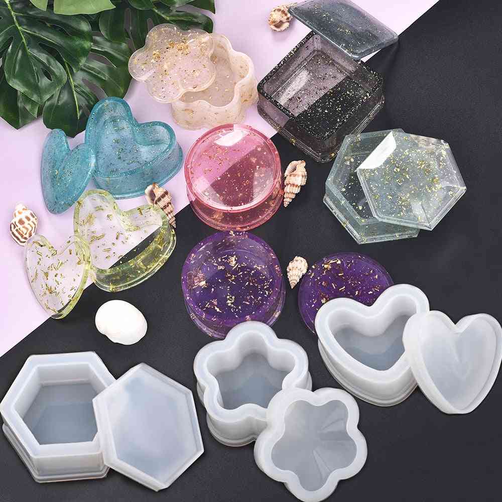 Caja de almacenamiento de moldes de silicona para hacer joyas, en forma de corazón, herramientas de epoxi de cristal cortado