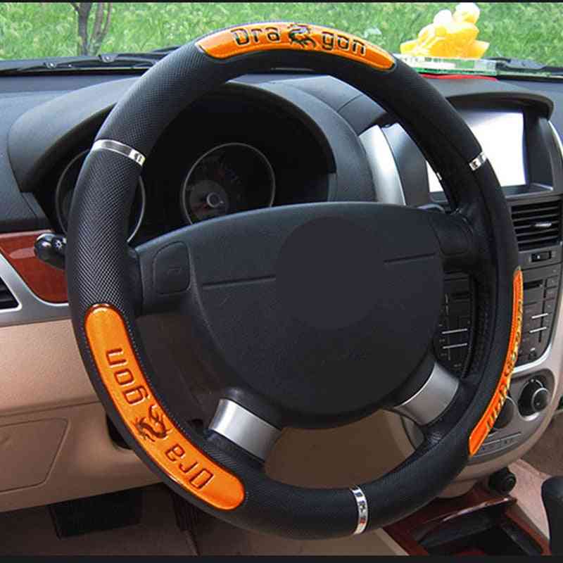 Faux Leather- Car Steering Wheel, Reflective Dragon Design, Protector Covers
