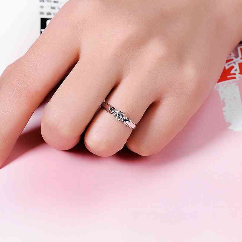 женски малък кръгъл каменен пръстен, сватбени сватбени пръстени от истинско стерлингово сребро
