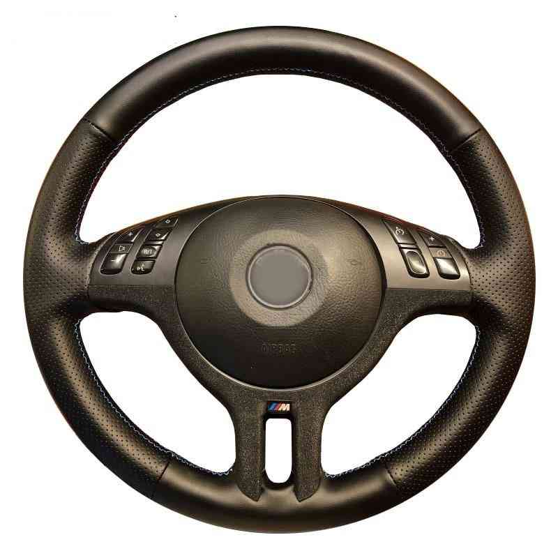 Hand-stitched Black Artificial Leather Car Steering Wheel Cover