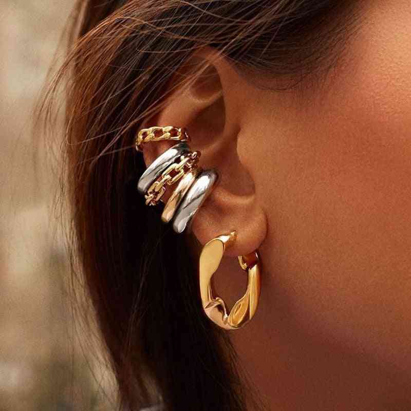Punk Rock Clip Earrings, No Piercing, Trendy Link Chain, Earcuffs Statement Cartilage Earring Jewelry