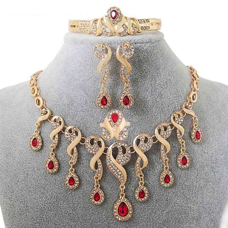 Crystal Tassel African Beads Jewelry Sets Wedding - Necklace, Earrings, Bracelet, Ring