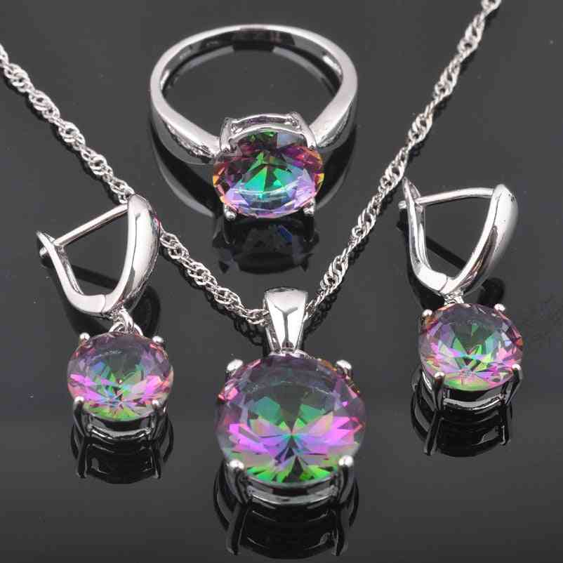 Silver Plated Cubic Zirconia Ring Necklace And Earrings Jewelry Sets