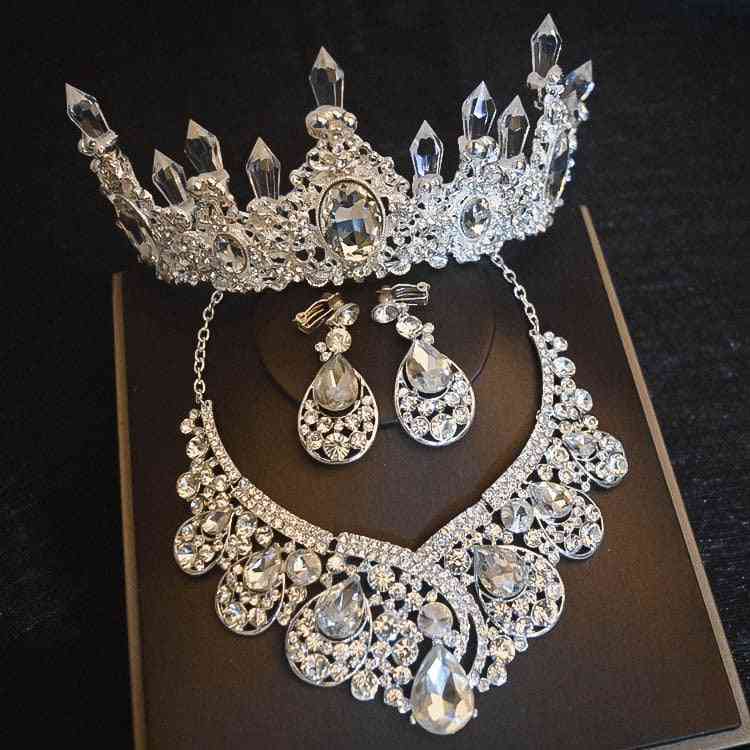 луксозна кристална корона, огърлица диадеми, комплект обеци за булка, аксесоари за коса