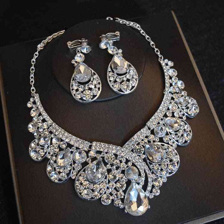 Luxury Crystal Crown, Tiaras Necklace, Earrings Set For Bride, Hair Accessories