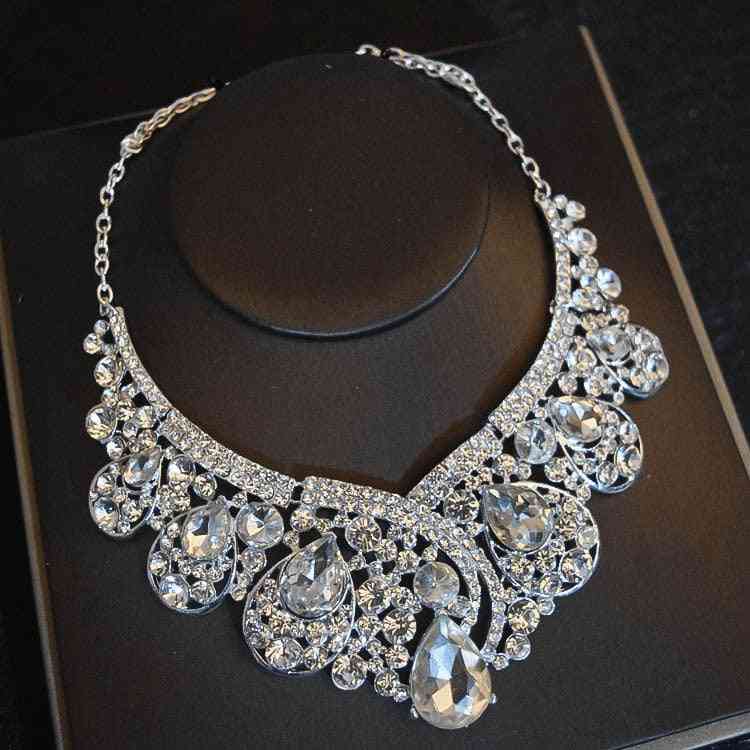 Luxe kristallen kroon, tiara ketting, oorbellen set voor bruid, haaraccessoires