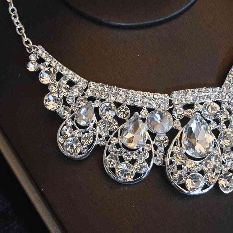 Coroana de cristal de lux, colier tiara, set de cercei pentru mireasa, accesorii pentru par