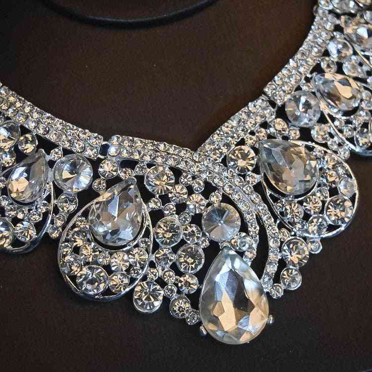 Luxe kristallen kroon, tiara ketting, oorbellen set voor bruid, haaraccessoires