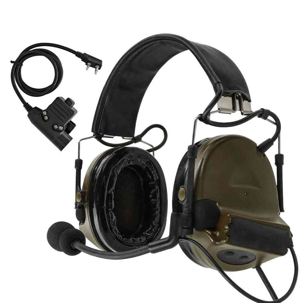 Military Tactical Earmuffs Hearing Pickup Headset Fg + Ptt U94 Kenwood Plug