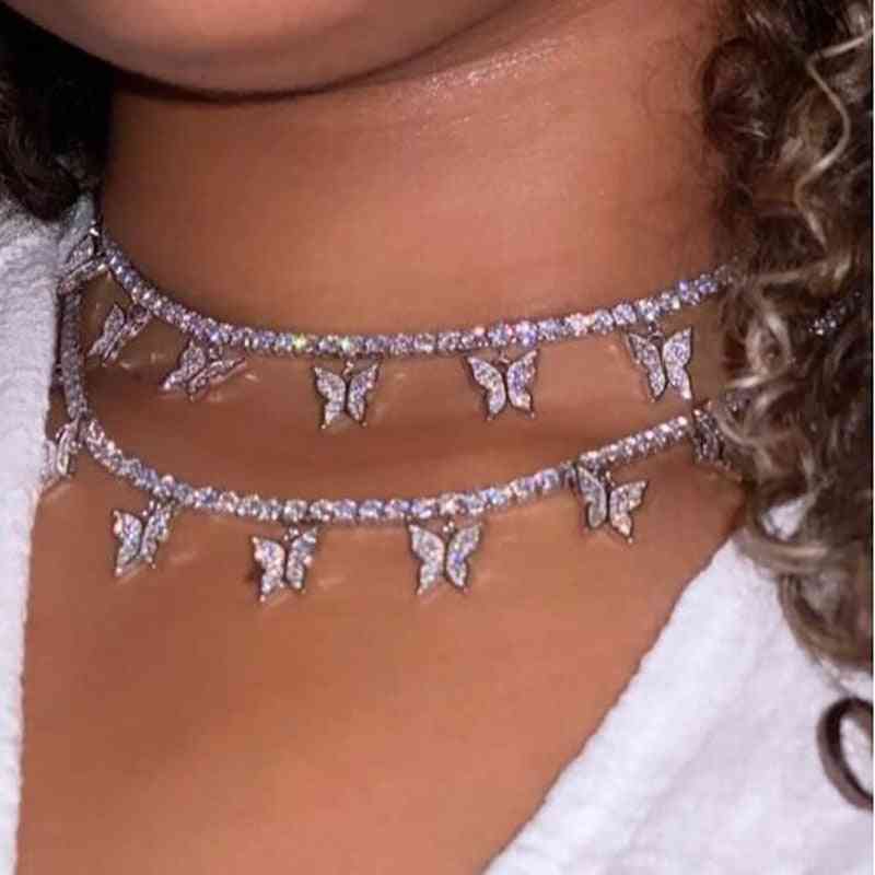 Pendentif papillon, collier femme, cristal brillant, chaîne clavicule, bijoux