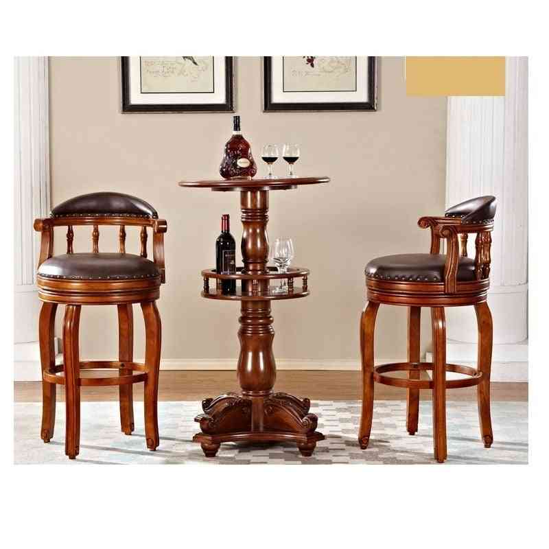 Petite table de bar en bois et chaise en cuir