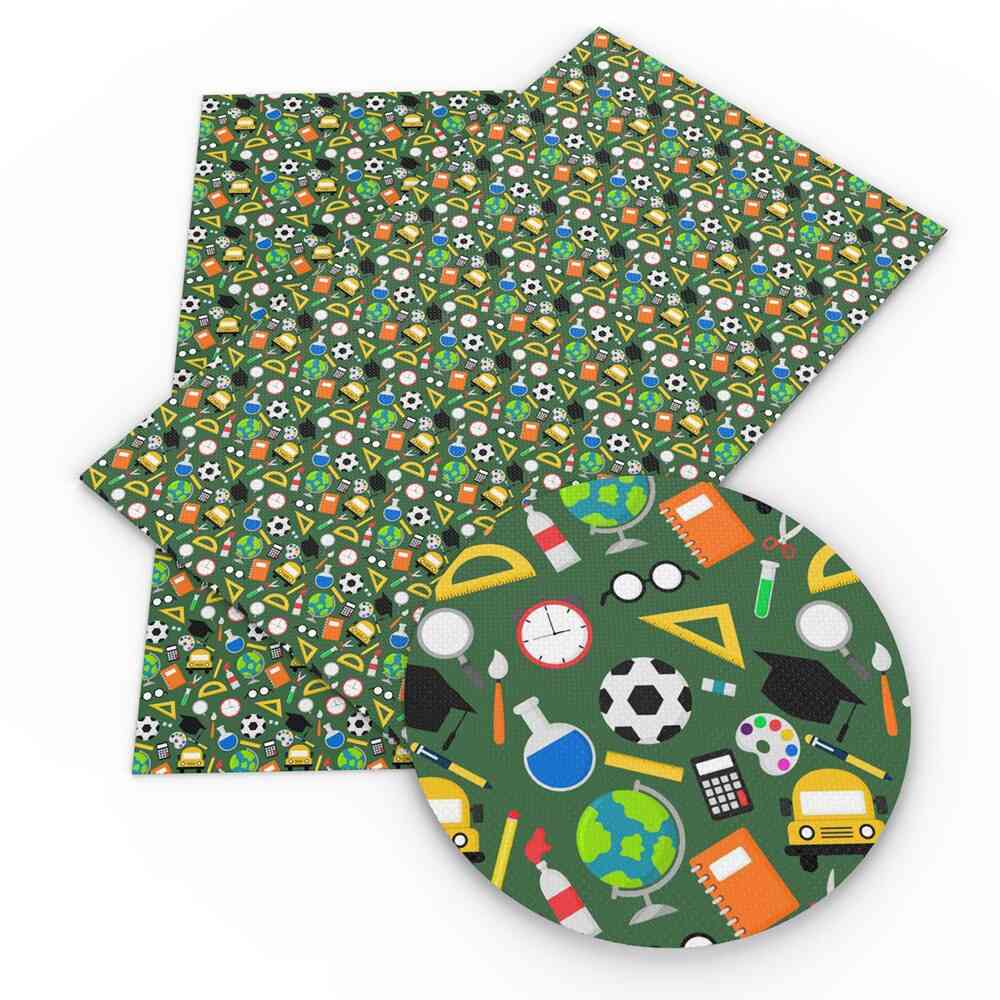 Ensemble de draps en similicuir en tissu vinyle imprimé sur le thème de l'école pour la fabrication de sacs à main