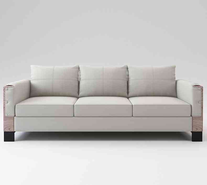 Canapea mare elegantă din piele modernă, măsuță din lemn pentru birou, acasă