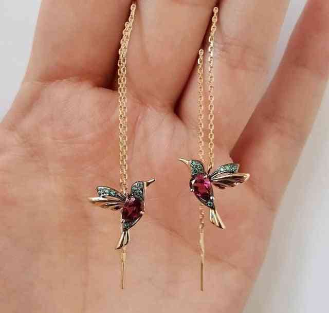 Unique Long Drop Earrings, Bird Pendant Tassel, Ladies Jewelry