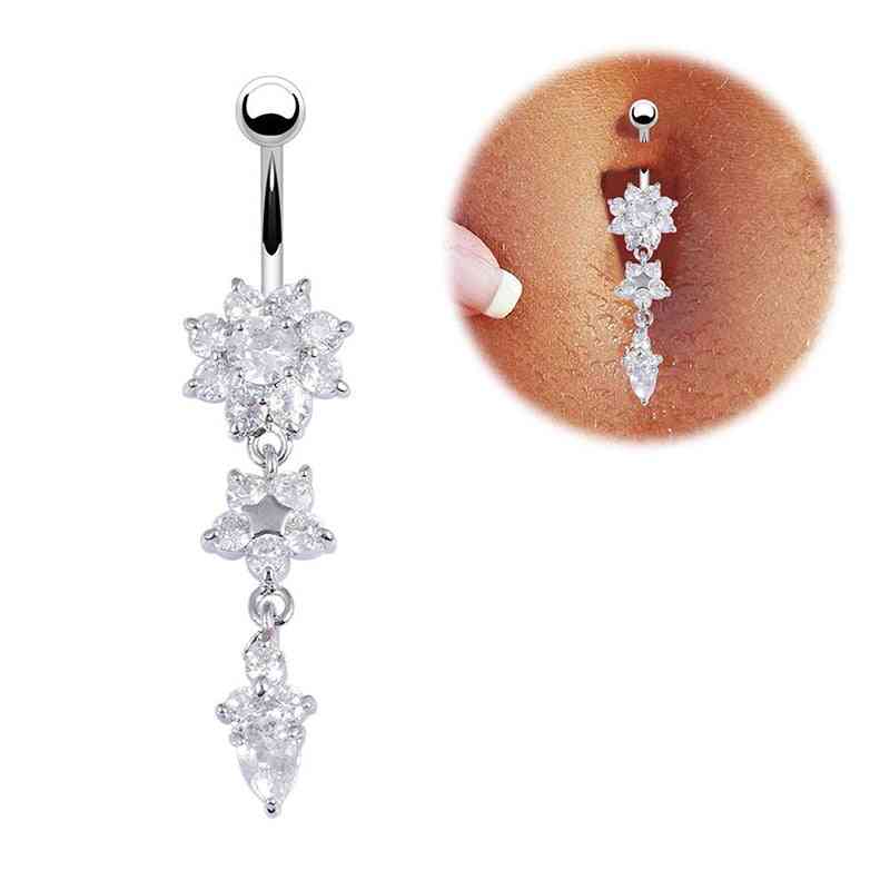 Piercing popka za nohte in telo nakit cvet obesek kristalni prstani na popk