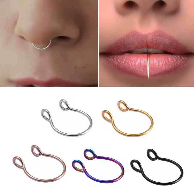 Stainless Steel- U-shaped Fake Septum, Piercing Lip Hoop, Stud  Nose Ring