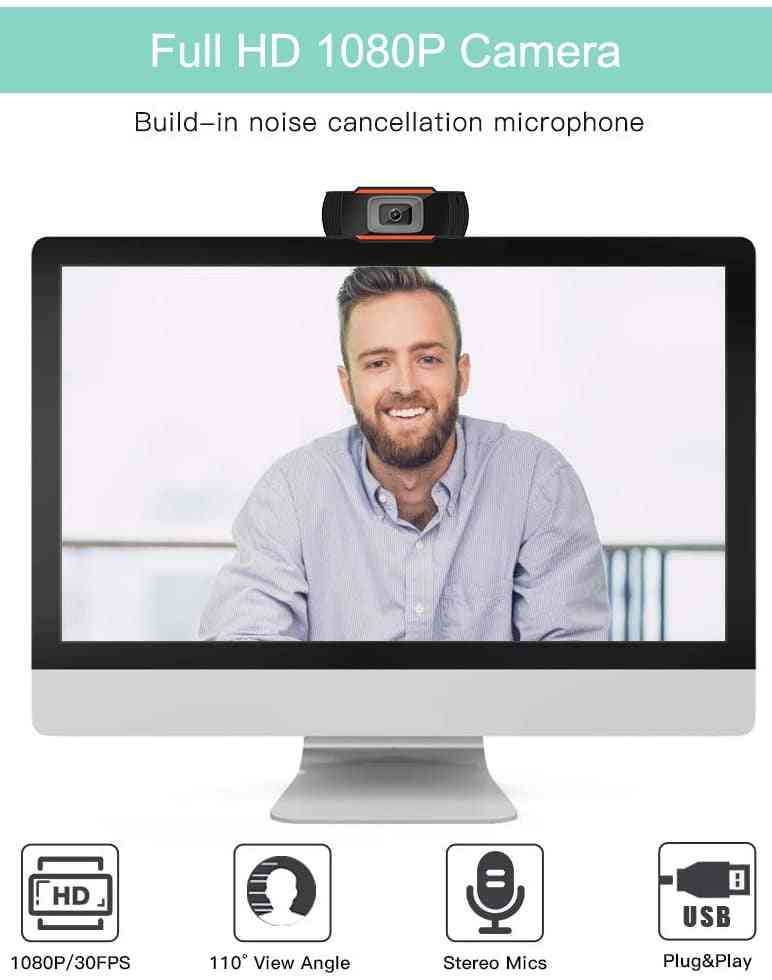 Full Hd, Built-in Microphone, Usb Plug, Web-cam For Computer, Mac, Laptop