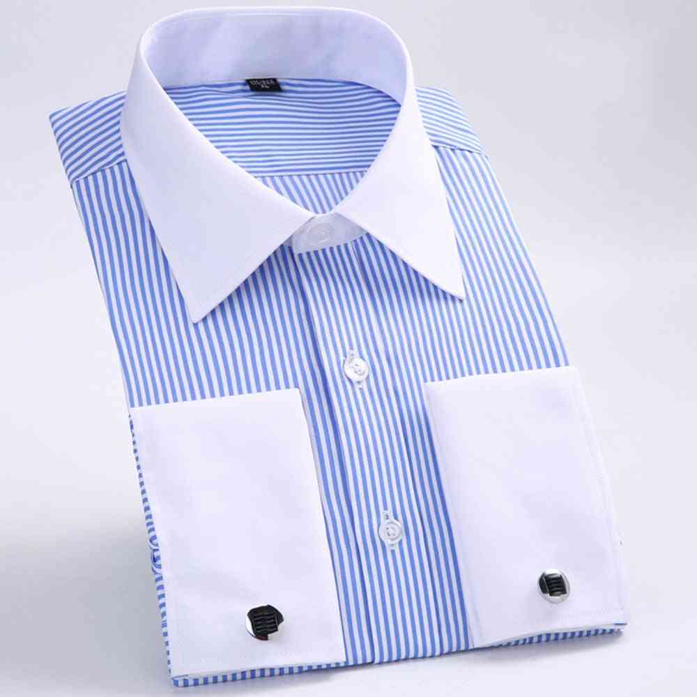 Men's Loose French, Cuff Regular Fit, Striped Business, Long Sleeve, Cufflinks Shirts