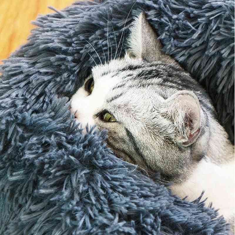 Round Soft Warm Long Plush Pet Bed