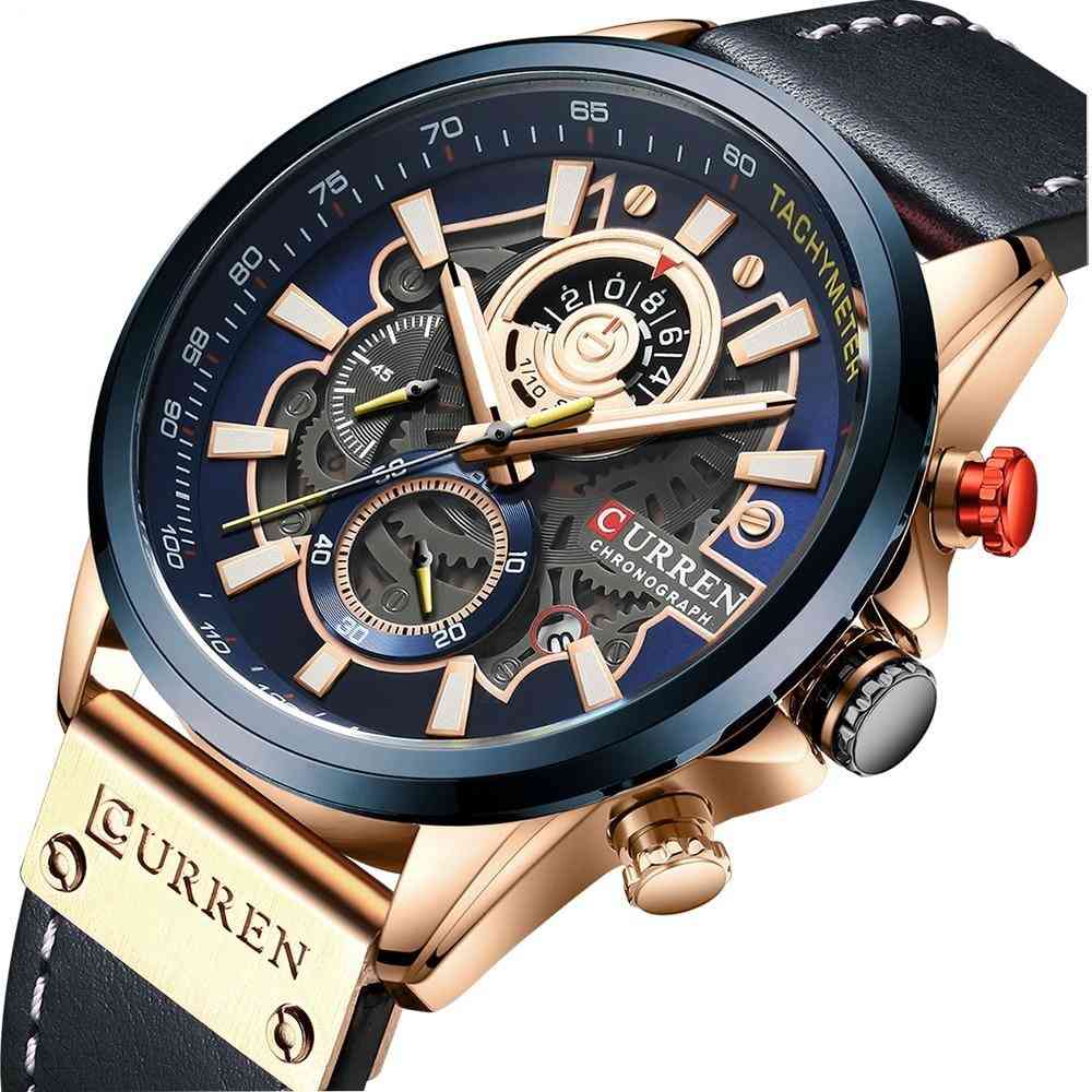 Sport Watch Men, Blue Top Brand, Luxury Military Leather Wrist Watches, Man Clock, Casual Chronograph Wristwatch