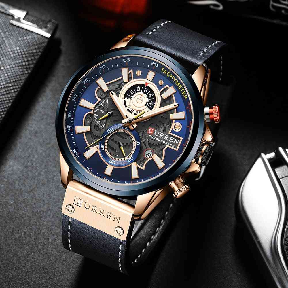 Sport Watch Men, Blue Top Brand, Luxury Military Leather Wrist Watches, Man Clock, Casual Chronograph Wristwatch