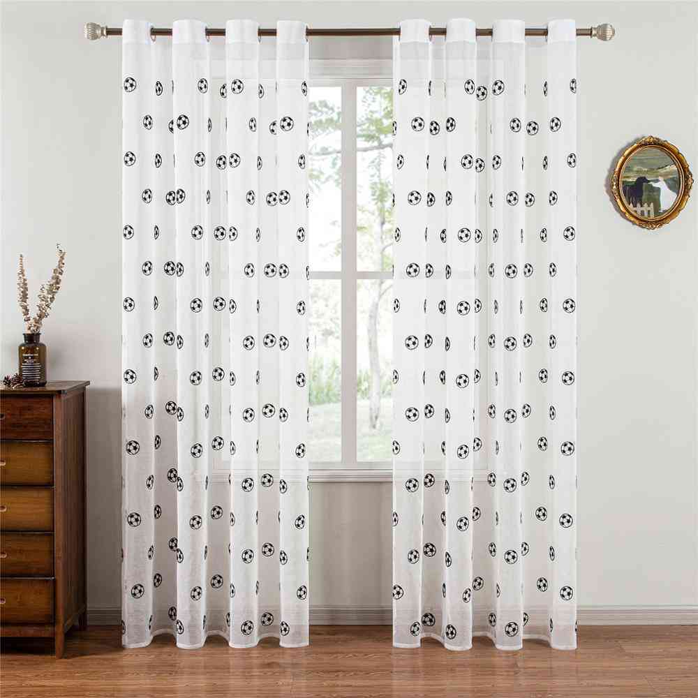 Window Embroidered Football Tulle Sheer Curtains For