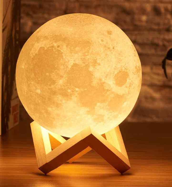 Moon Lamp 3d Print Night Light Rechargeable Tap Control Lights