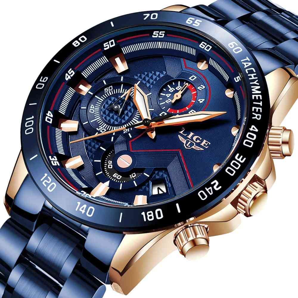 Mens Watches With Stainless Steel Top, Sports Chronograph Quartz Watch