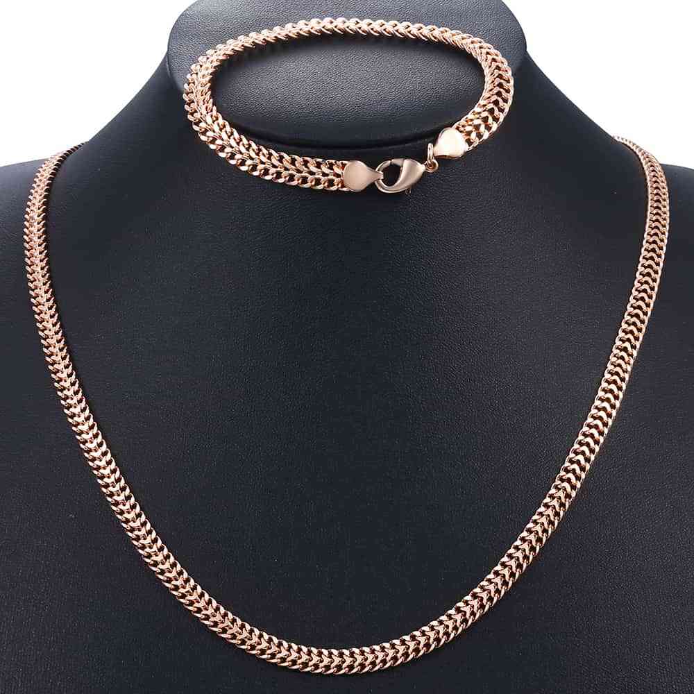 Bracelet & Necklace Set, Double Cuban Weaving Bismark Chain