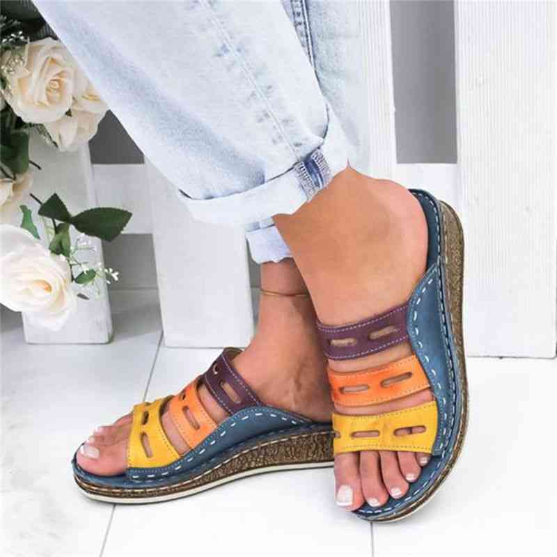 Dames plateau sleehakken dia's stiksels zomer sandalen