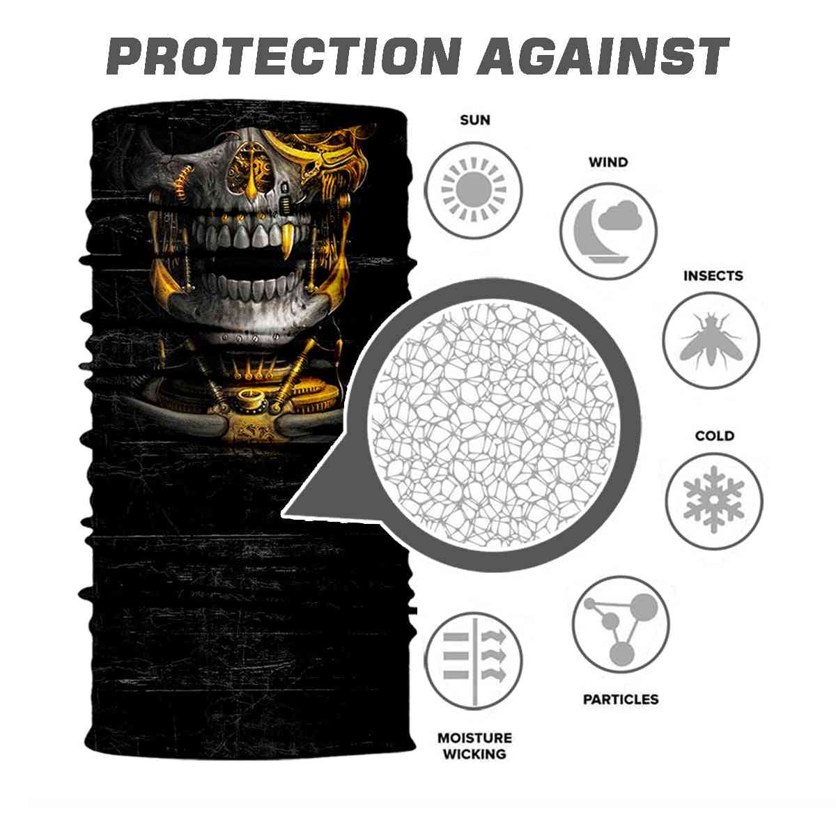 3d- pasamontañas de esqueleto de calavera, máscara de protección facial sin costuras, diadema de bufanda para exteriores