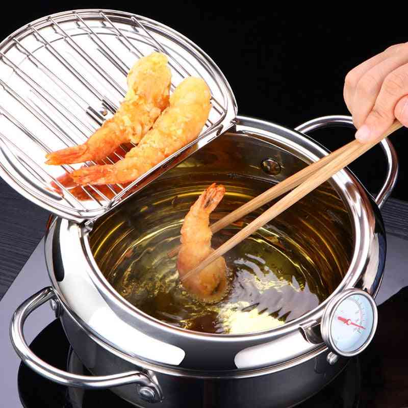 Deep Frying Pot With A Thermometer And A Lid