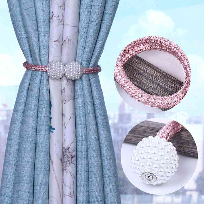 Pearl Magnetic Ball Straps Simple Woven Curtain Buckle Clip