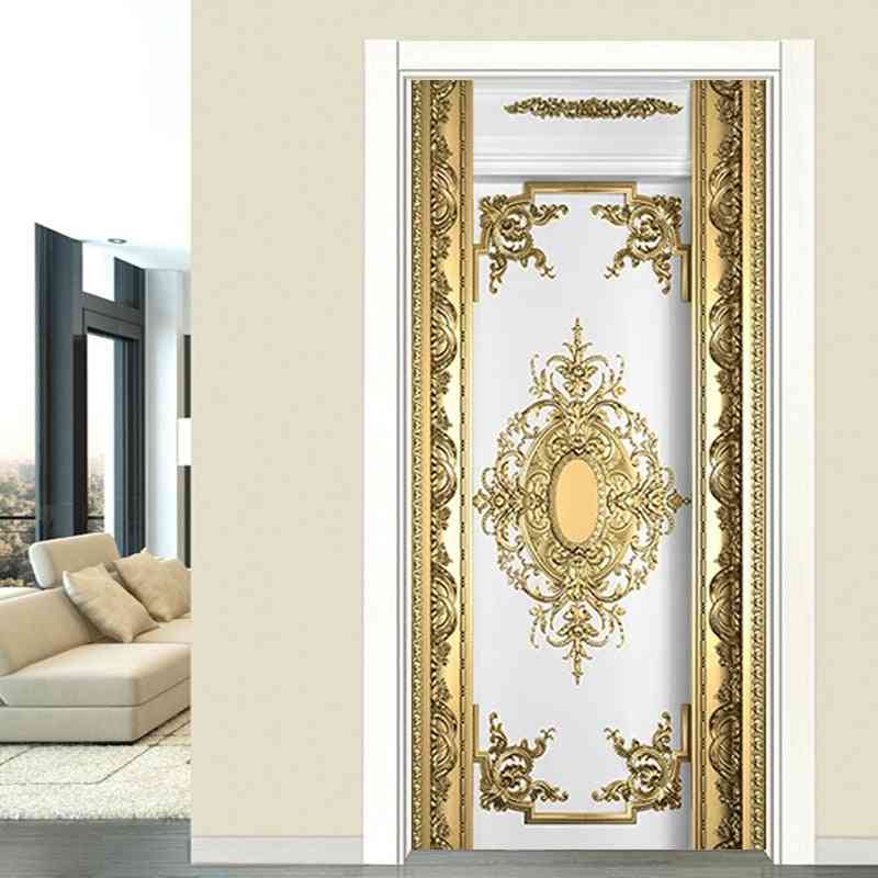 Waterproof- Self-adhesive Luxury Gold Carvings, Wallpaper Door Sticker