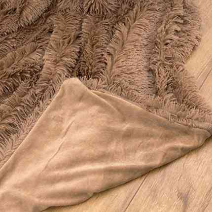 плюшено одеяло от мека кожена изкуствена кожа с пухкаво покривало, покрито с дълги рошави топло спално бельо, уютно
