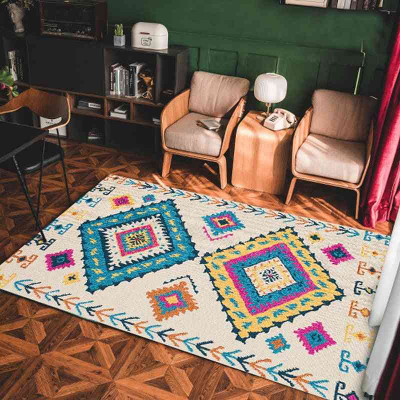 Bohemian Carpet, Hand Woven & Cotton Linen Bedside Rug, Geometric Floor Mat