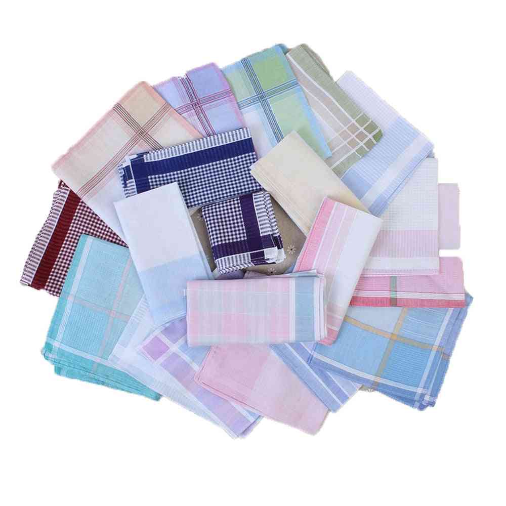 10 Stück - gestreiftes Plaid, Taschentuch-Baumwolldruck, quadratisches Taschentuch
