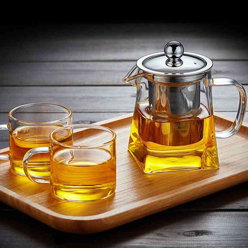 żaroodporny czajniczek ze szkła kwadratowego, filtr zaparzający do herbaty tea