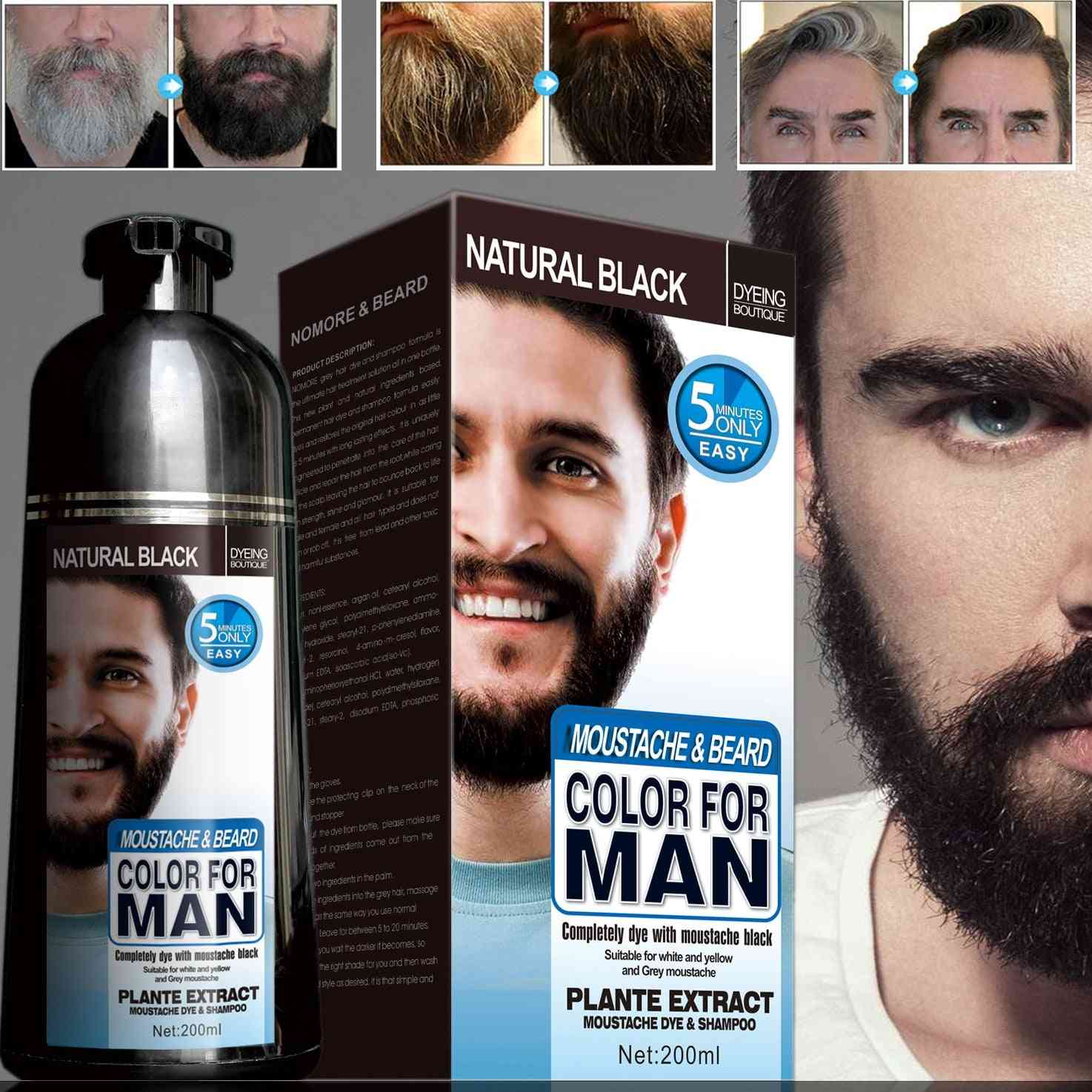 Teinture naturelle longue durée pour la barbe, épilation, shampoing blanc (noir)