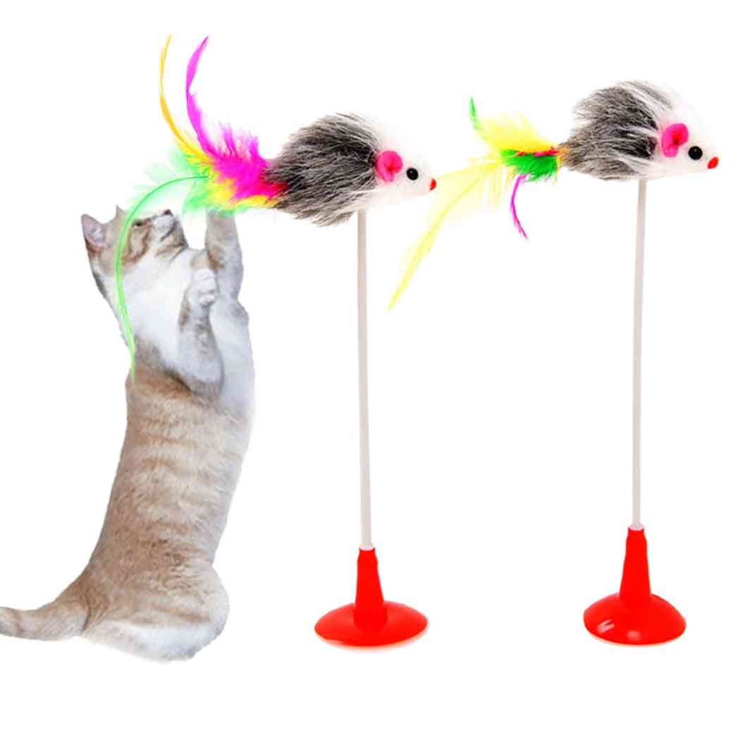 Bacchetta di piume giocattolo interattivo gatto bastone con piccola gabbia topo campana