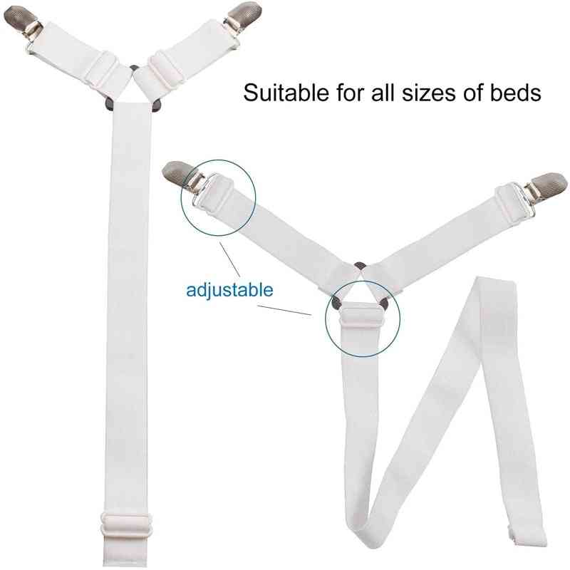 3-Wege & 6-seitige Betttuchhalter, elastische Halter Clips, Spanngurte Bettlaken (weiß)