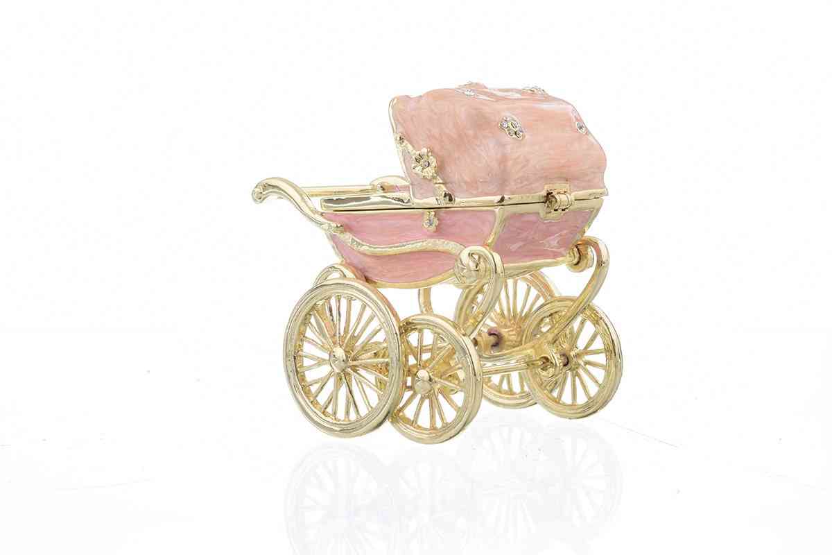 Otroška kočija iz roza zlata - škatlica za nakit
