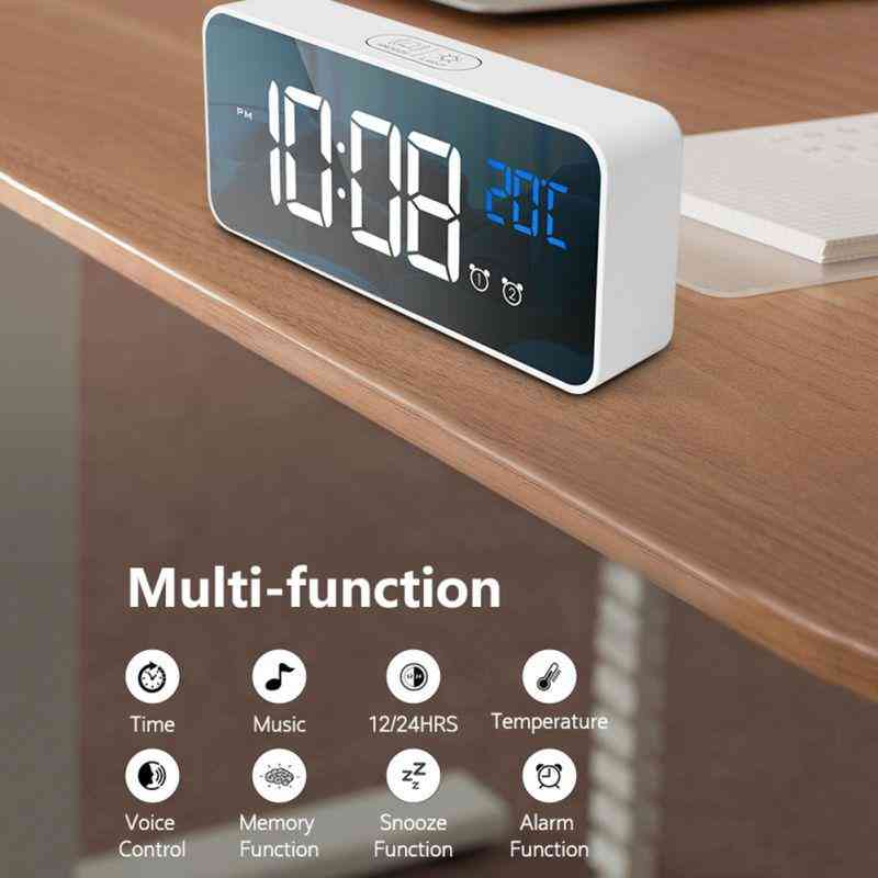 Led Digital Alarm Clock Intelligent Voice Control With Snooze