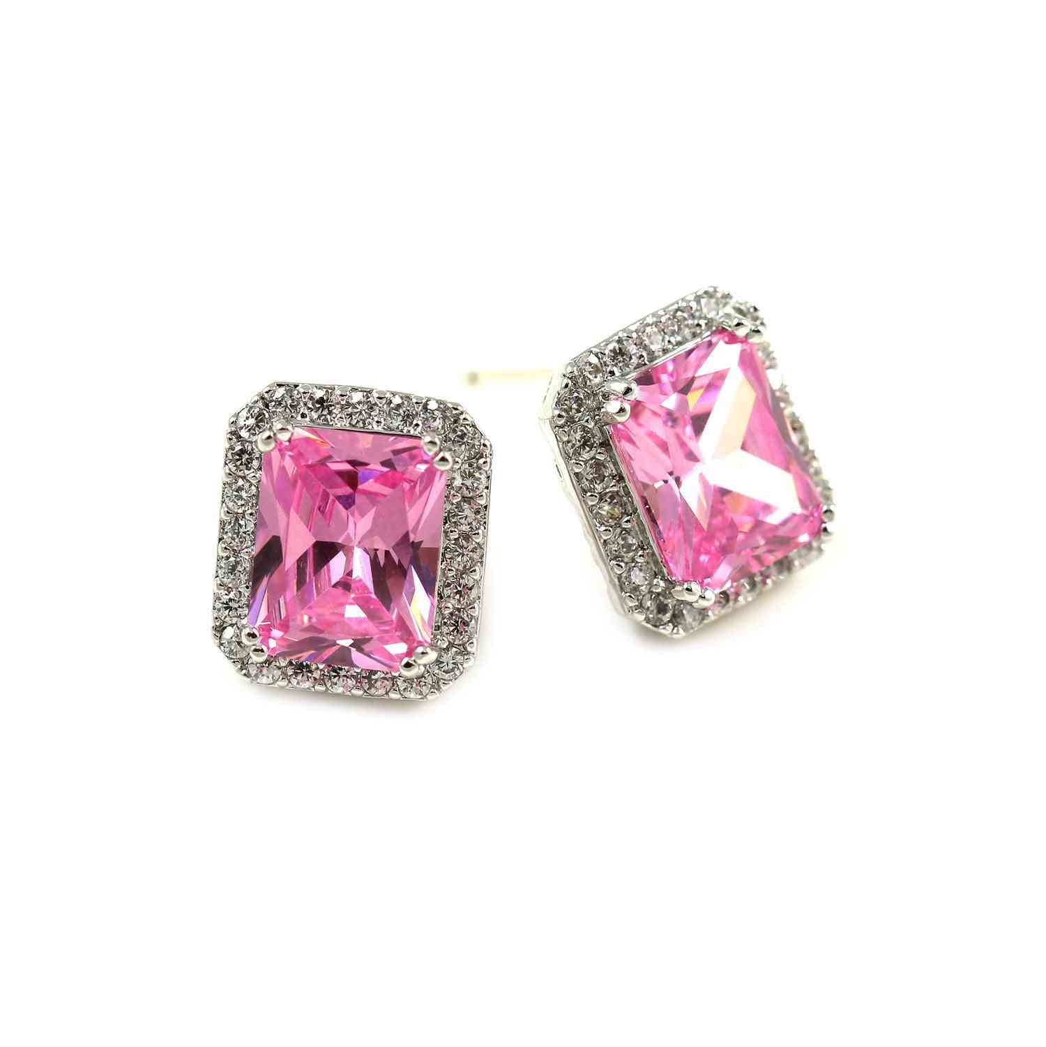 Borchie di cristallo rosa taglio quadrato con zirconi cubici