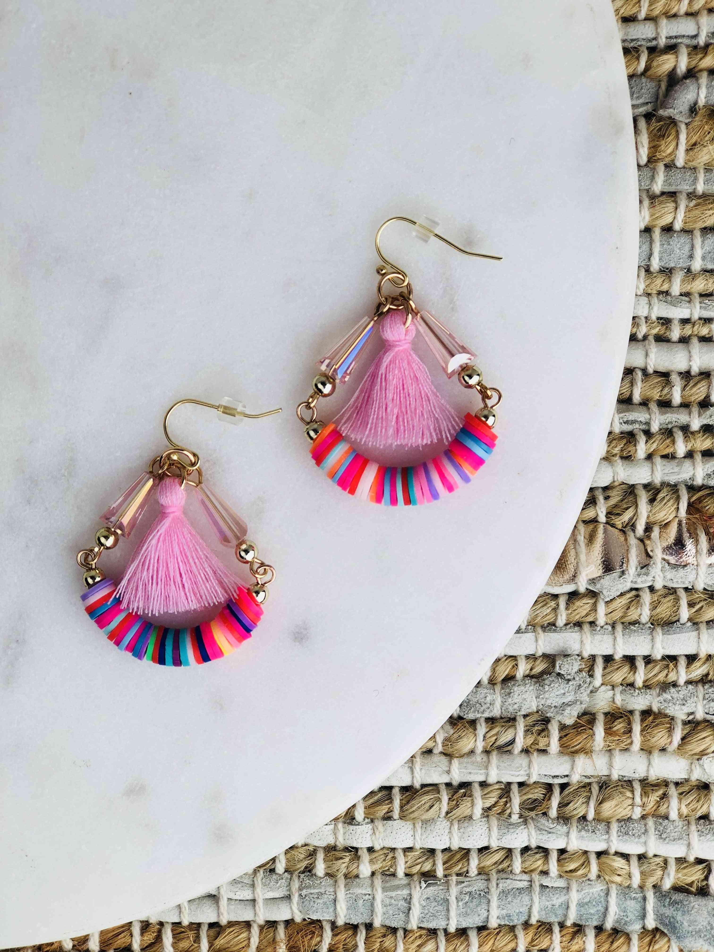 Regnbue perler med bomullsgarn dusk bøyle øreringer