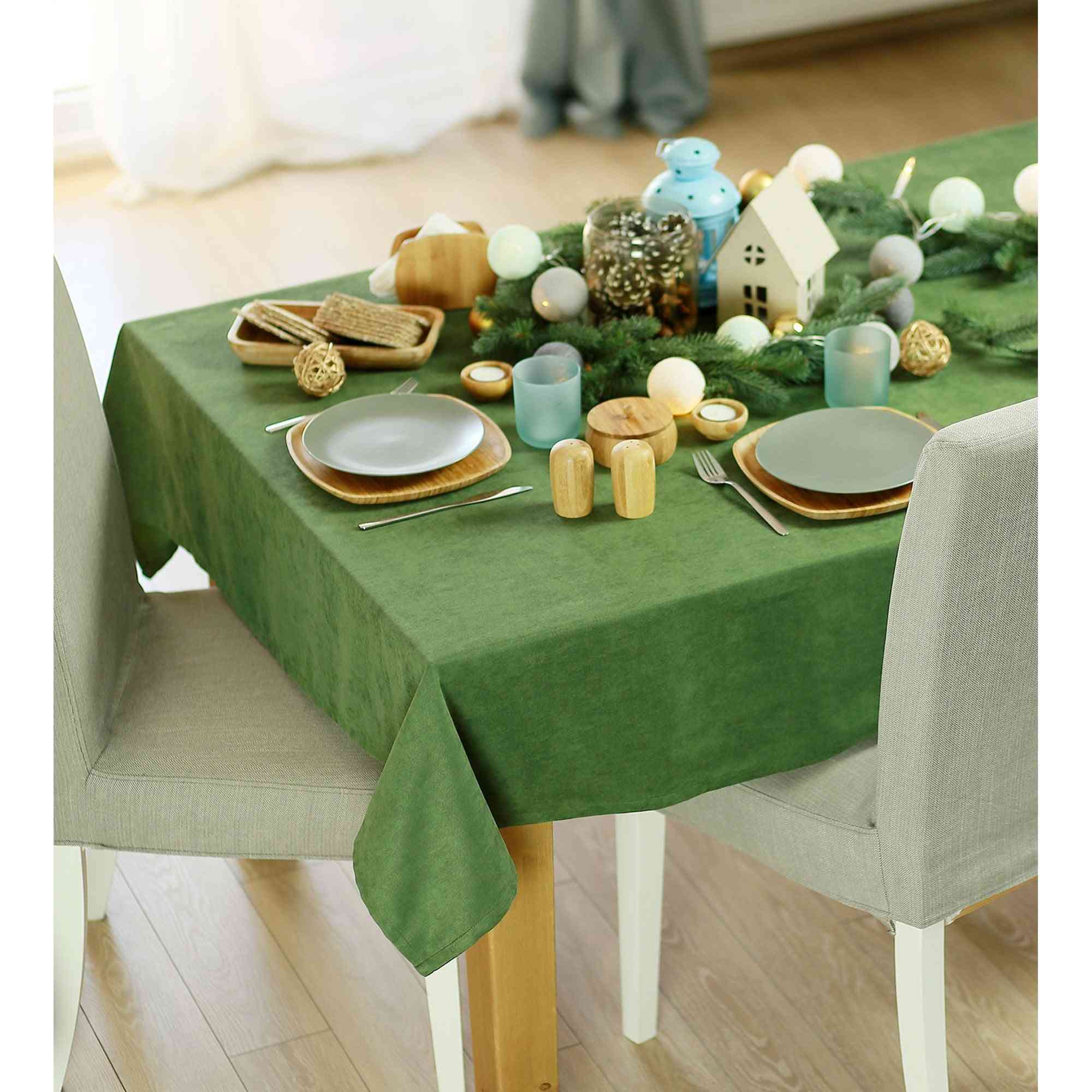 Merry Christmas Solid Green - Decorative Table Cloth