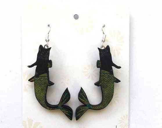 Black Cat Mermaid Earrings