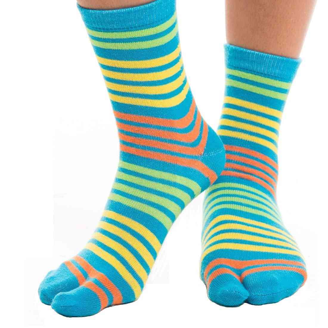 Blue, Yellow Striped Flip Flop Tabi Socks